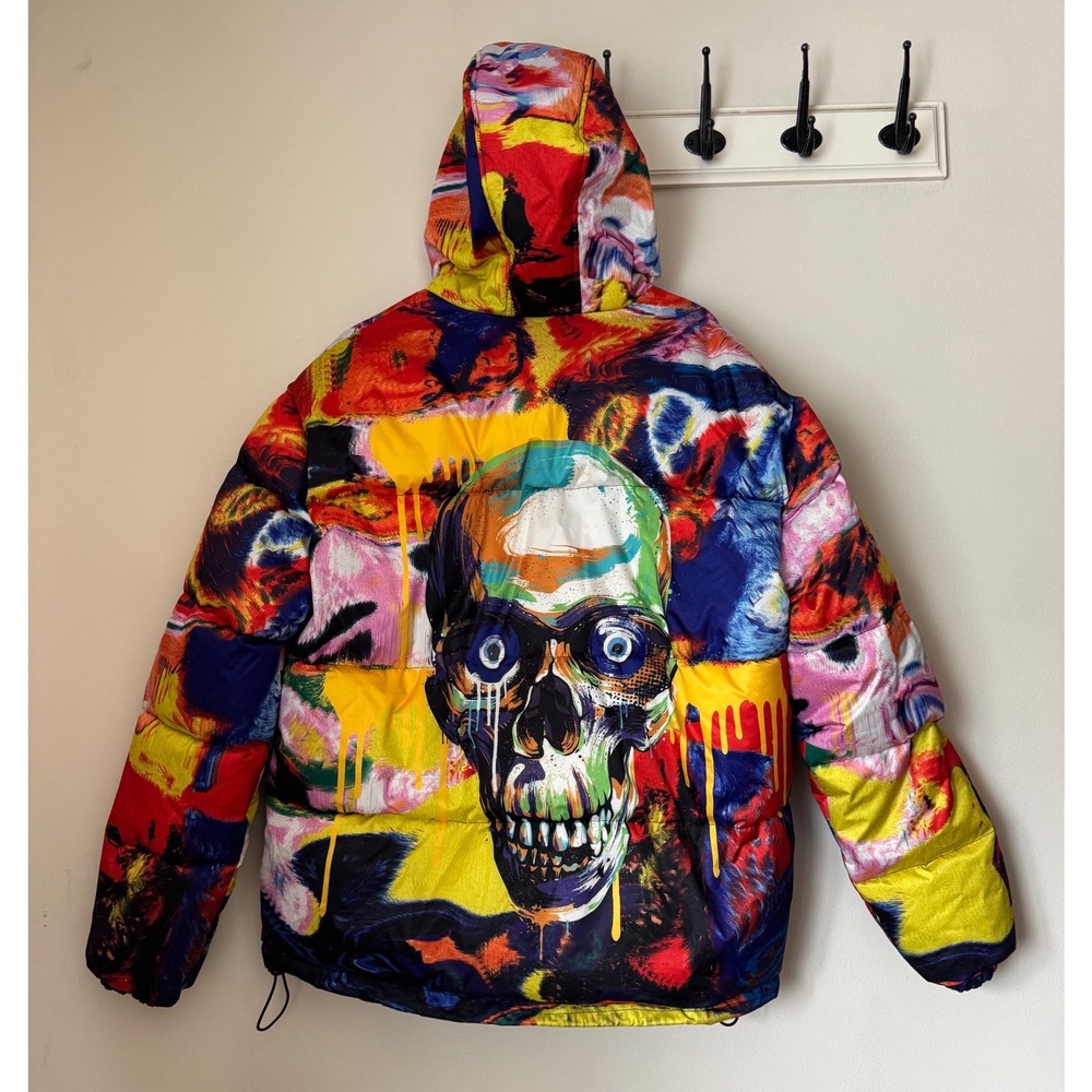 Tango Hotel x Batman DC Skull Graffiti Puffer Jacket XL Colorful Streetwear